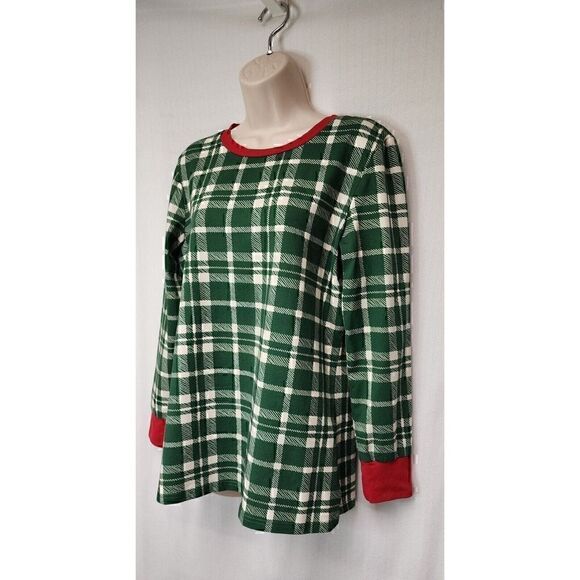 Little Magnolia Knit Pajama Set - Evergreen/Red Plaid Size Large - Picture 3 of 7